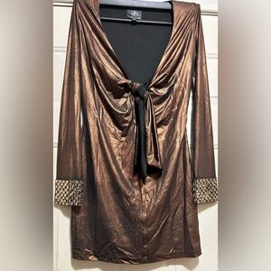 Sheri Bodell Metallic Bronze Rust Long Sleeve ornate flashy Dress 🔥